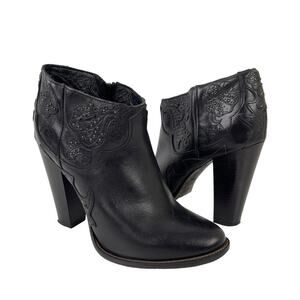 Diesel Black Leather Embossed Ankle Booties